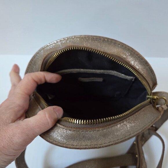 Madewell Purse Metallic Sand Simple Circle Crossbody Bag Preppy Party - Picture 11 of 14